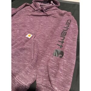 Carhartt Mens Loose Fit Heathered Purple Sleeve Logo Hoodie Medium